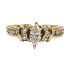Vintage 14K Yellow Gold Marquise Diamond Engagement Ring