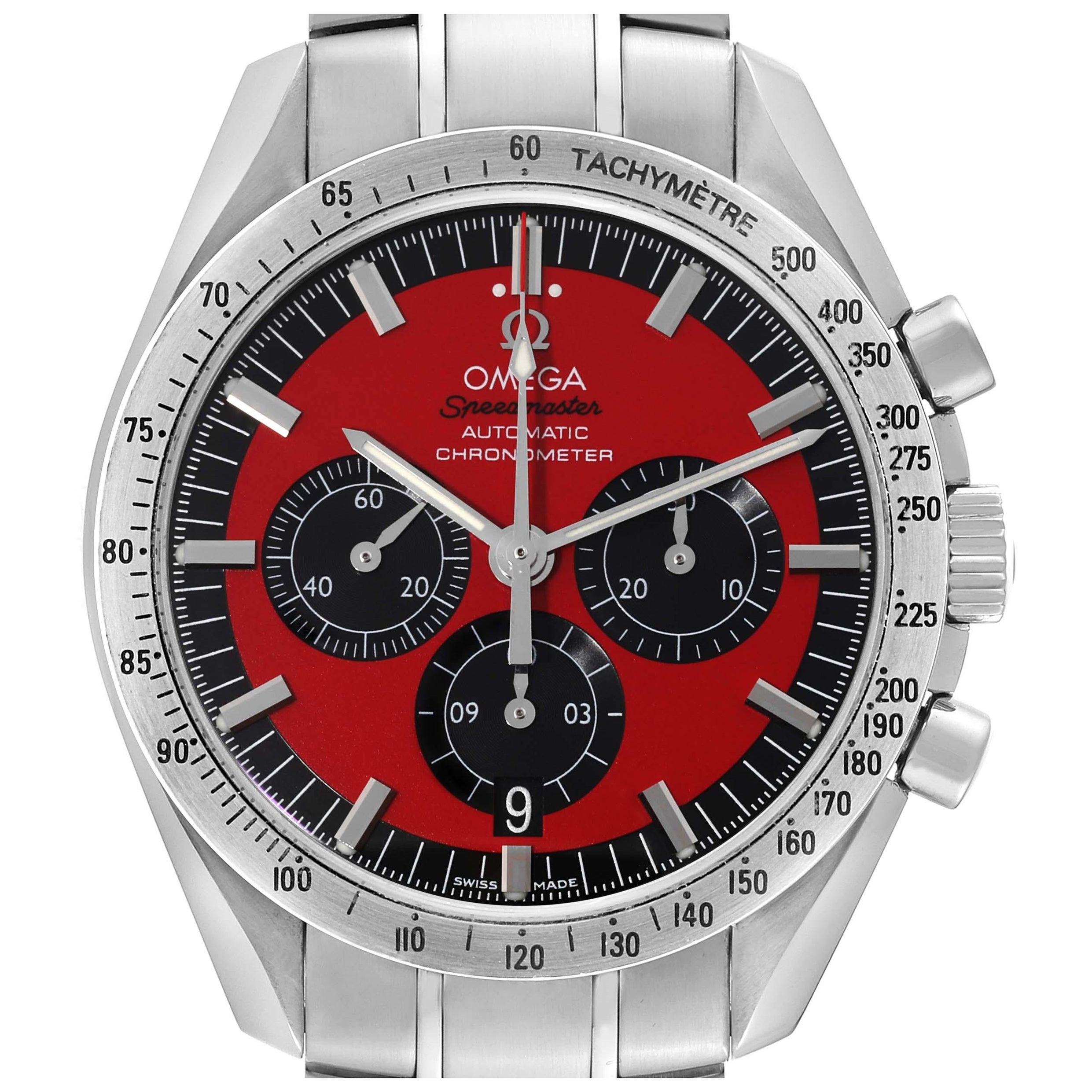 Omega Speedmaster Schumacher Legend Red Limited Edition Steel Mens Watch For Sale