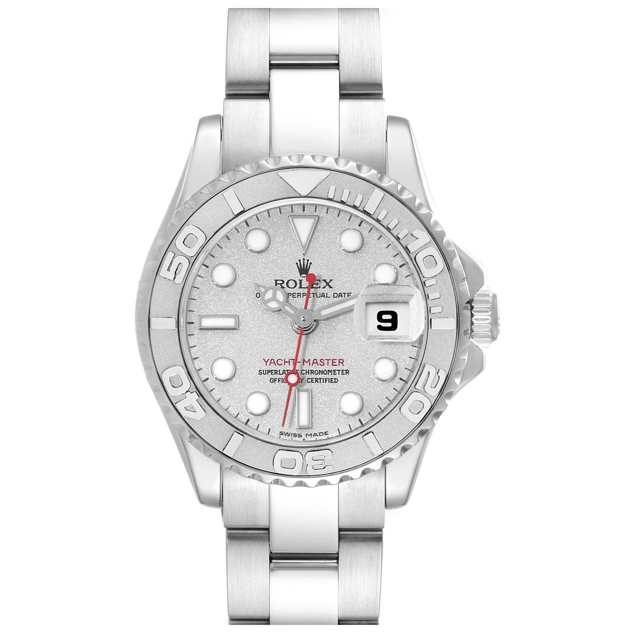 Rolex Yachtmaster 29 Steel Platinum Dial Bezel Ladies Watch 169622 For Sale