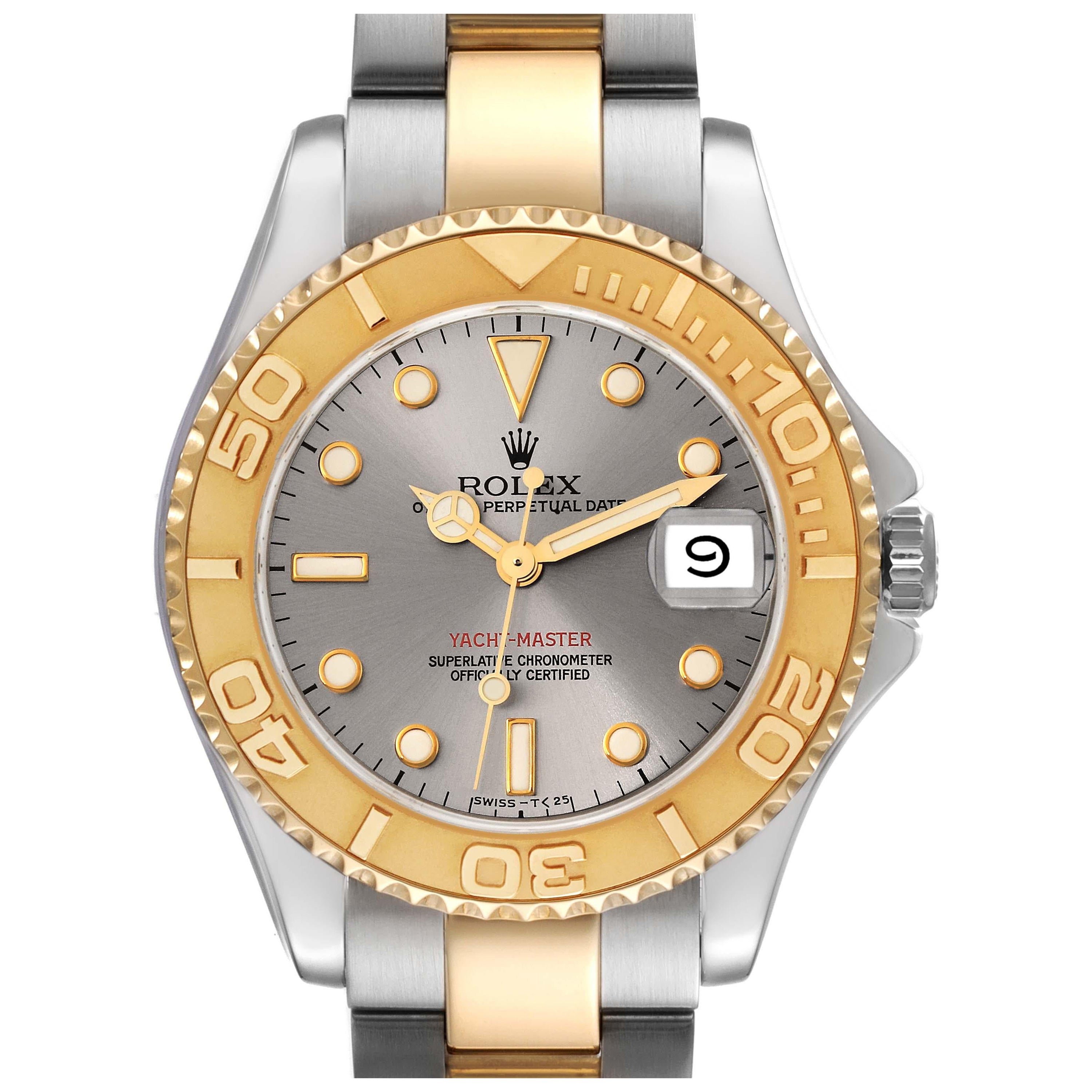 Rolex Yachtmaster 35 Midsize Steel Yellow Gold Slate Dial Mens Watch 68623