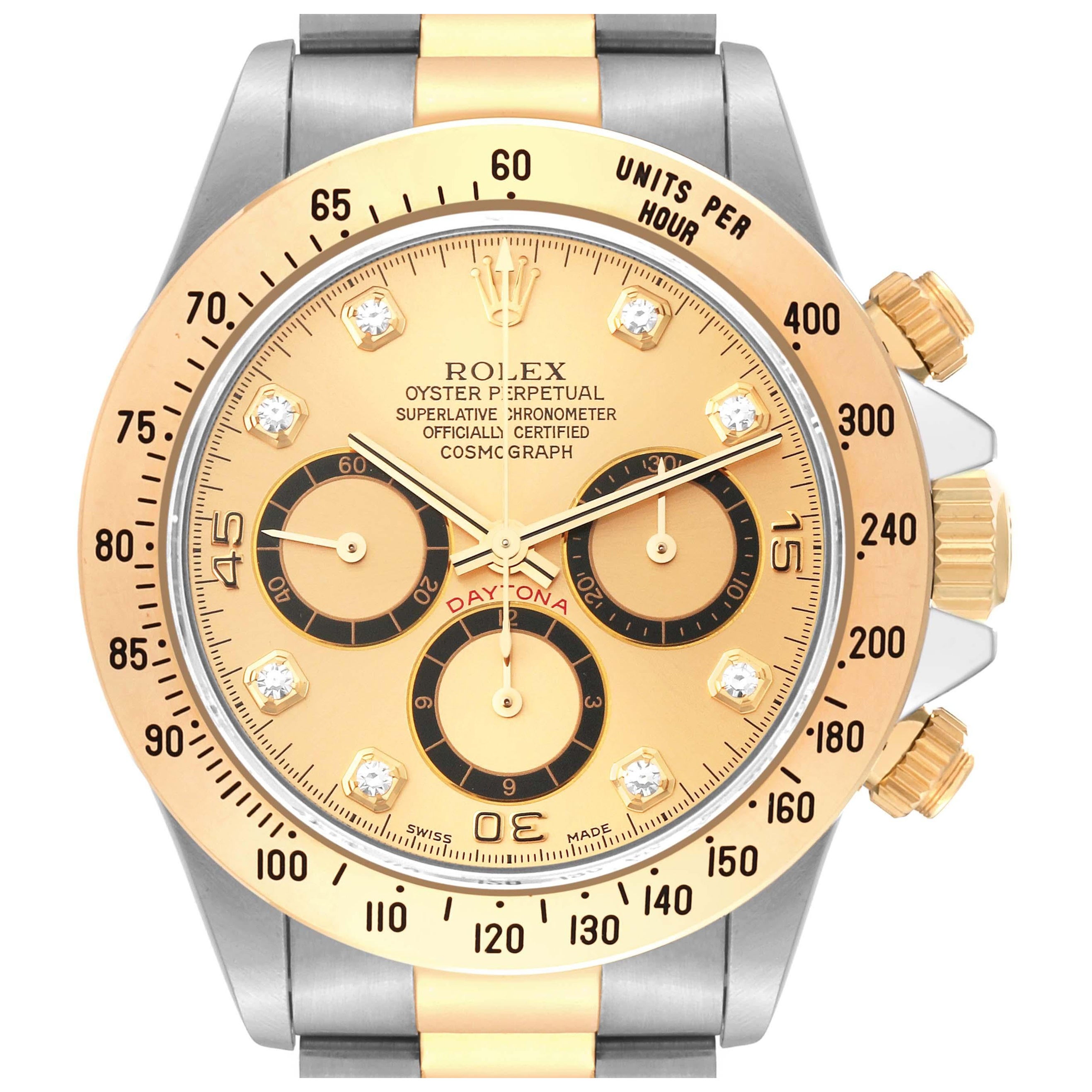 Rolex Daytona Steel Yellow Gold Diamond Dial Zenith Movement Mens Watch 16523
