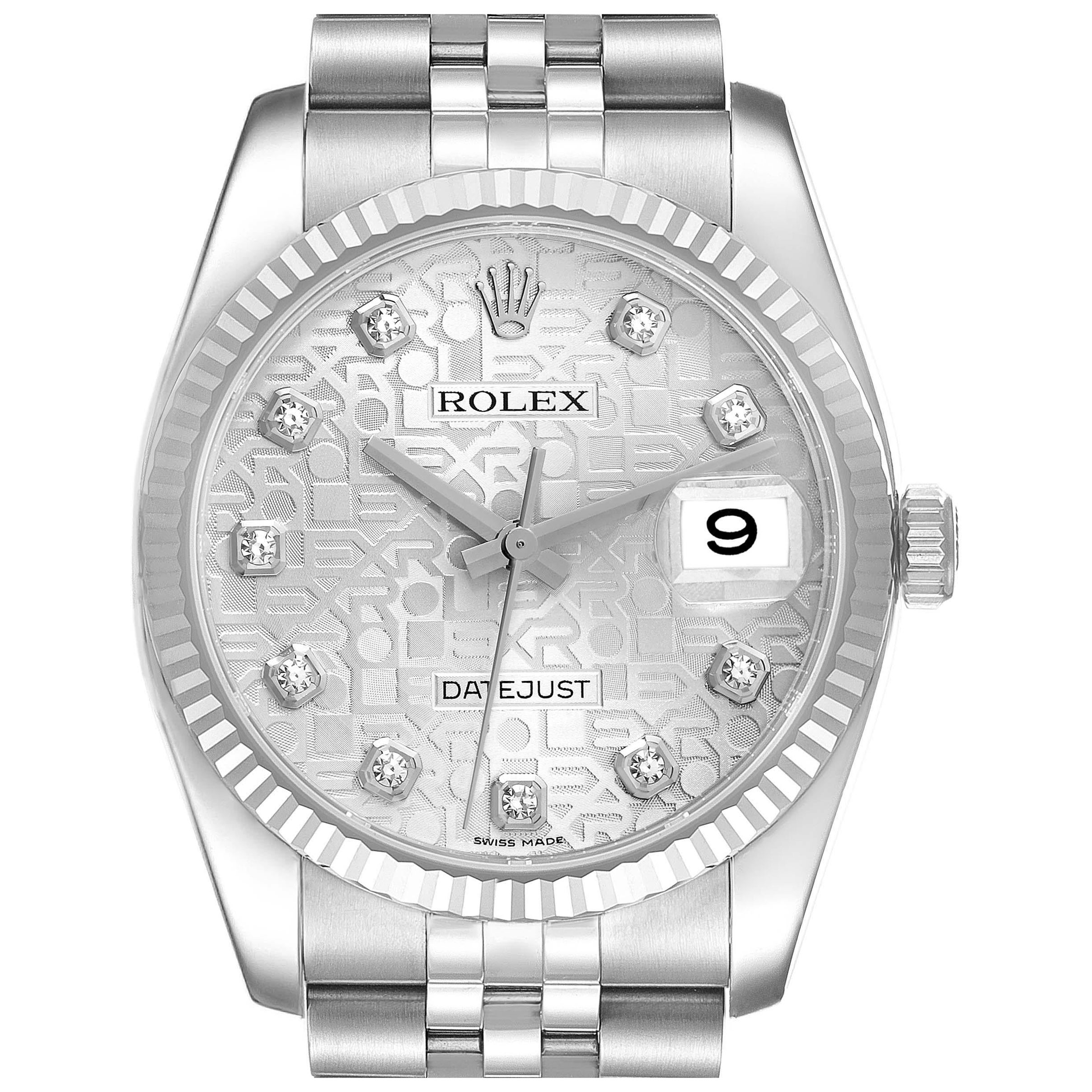 Rolex Datejust Steel White Gold Silver Anniversary Diamond Dial Mens Watch