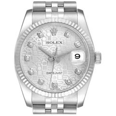 Rolex Datejust Steel White Gold Silver Anniversary Diamond Dial Mens Watch