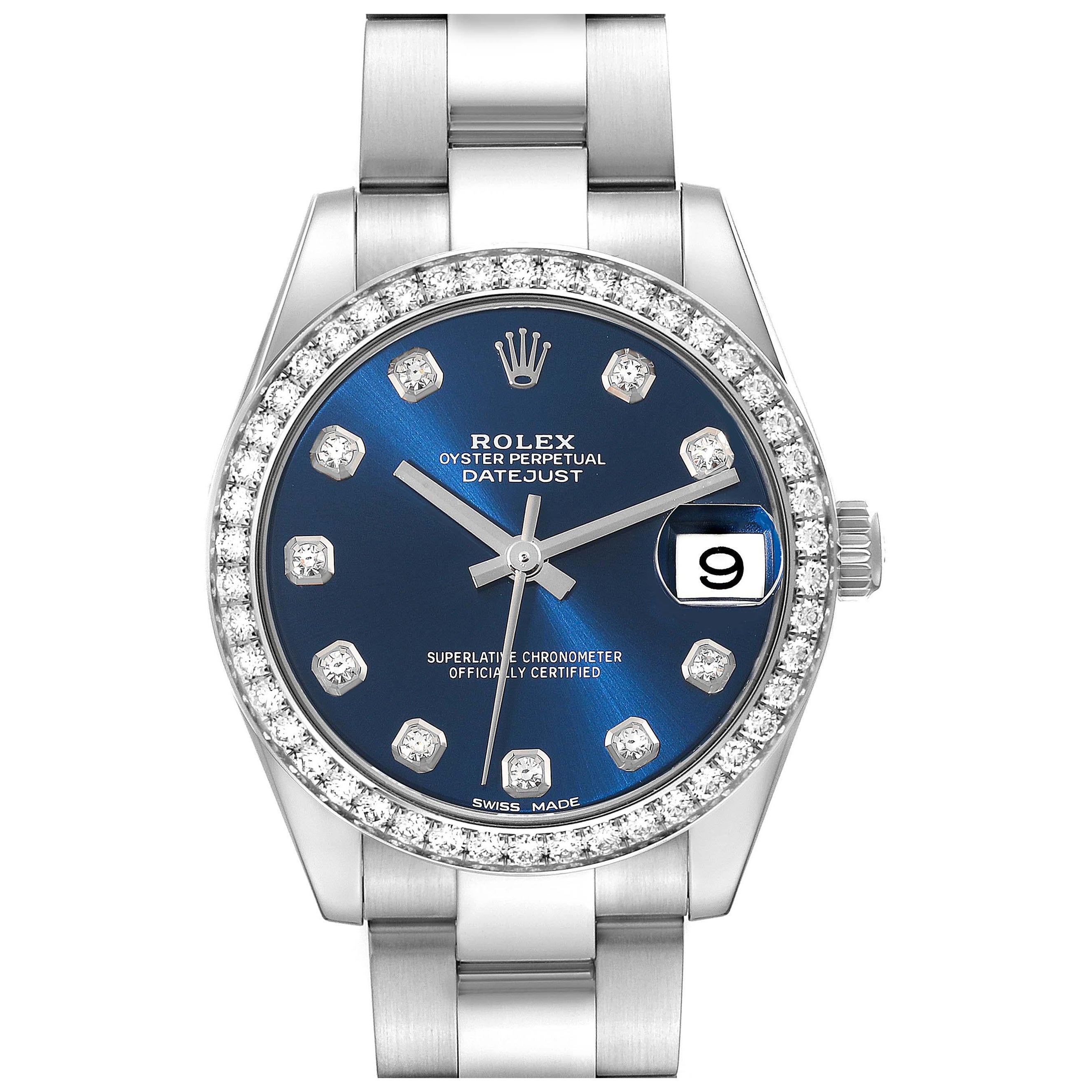 Rolex Datejust Midsize 31 Steel White Gold Diamond Ladies Watch 178384 Box Card