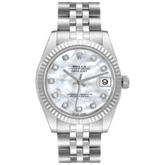 Used Rolex Datejust Midsize Mother Of Pearl Diamond Dial Steel White Gold Watch