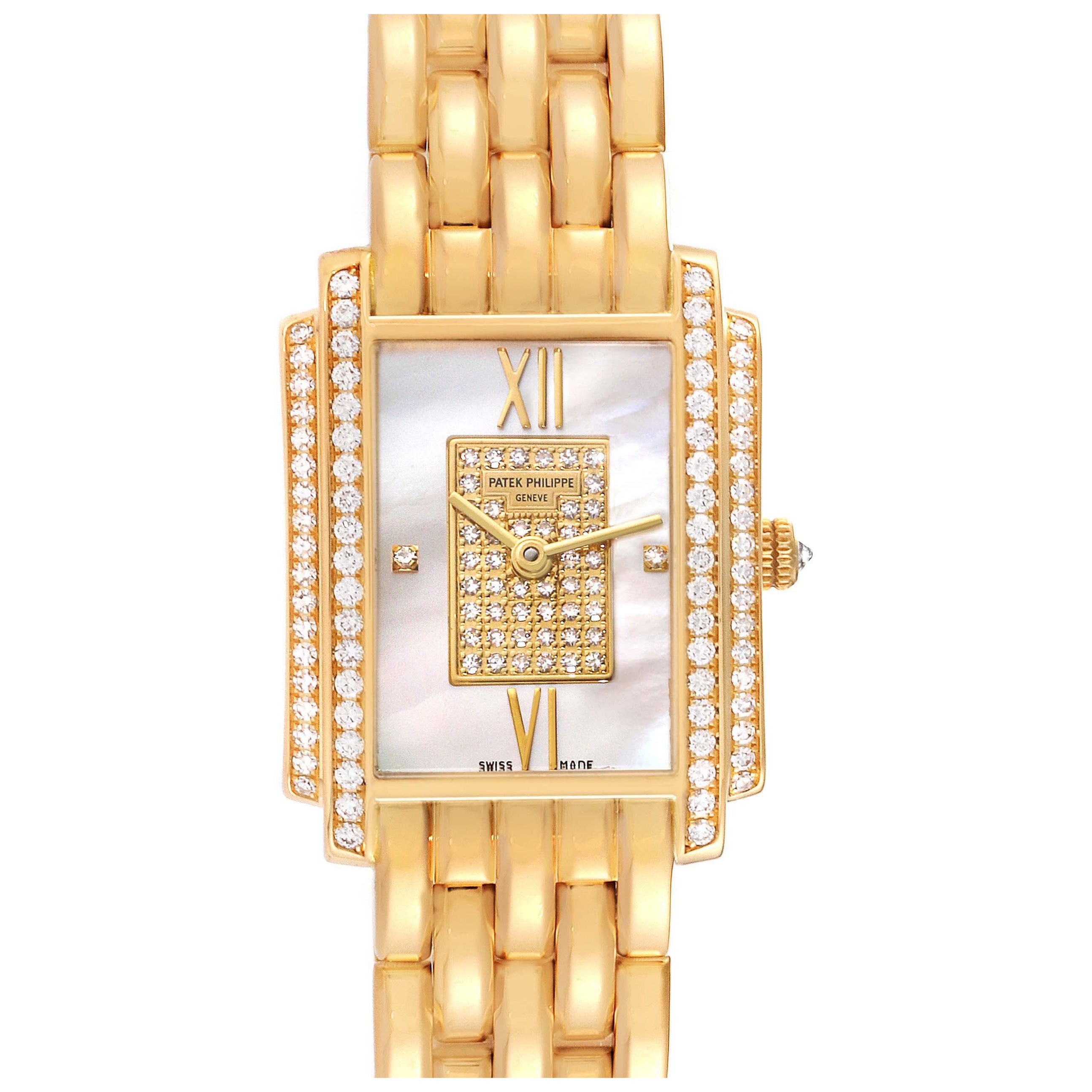 Patek Philippe Gondolo Yellow Gold Mother Of Pearl Diamond Dial Ladies Watch For Sale
