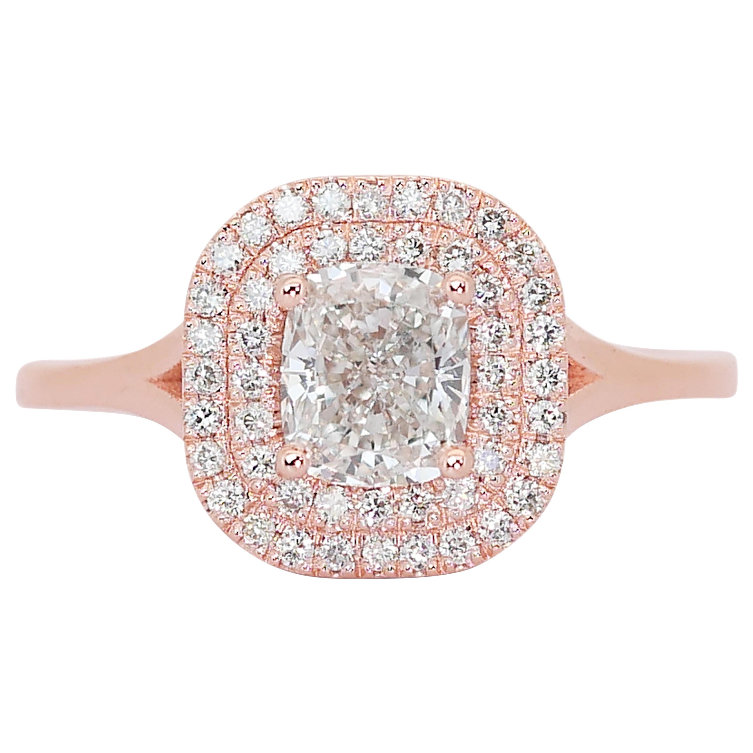 Glamorous 14k Rose Gold Double Halo Diamond Ring w/1.09 ct - IGI Certified