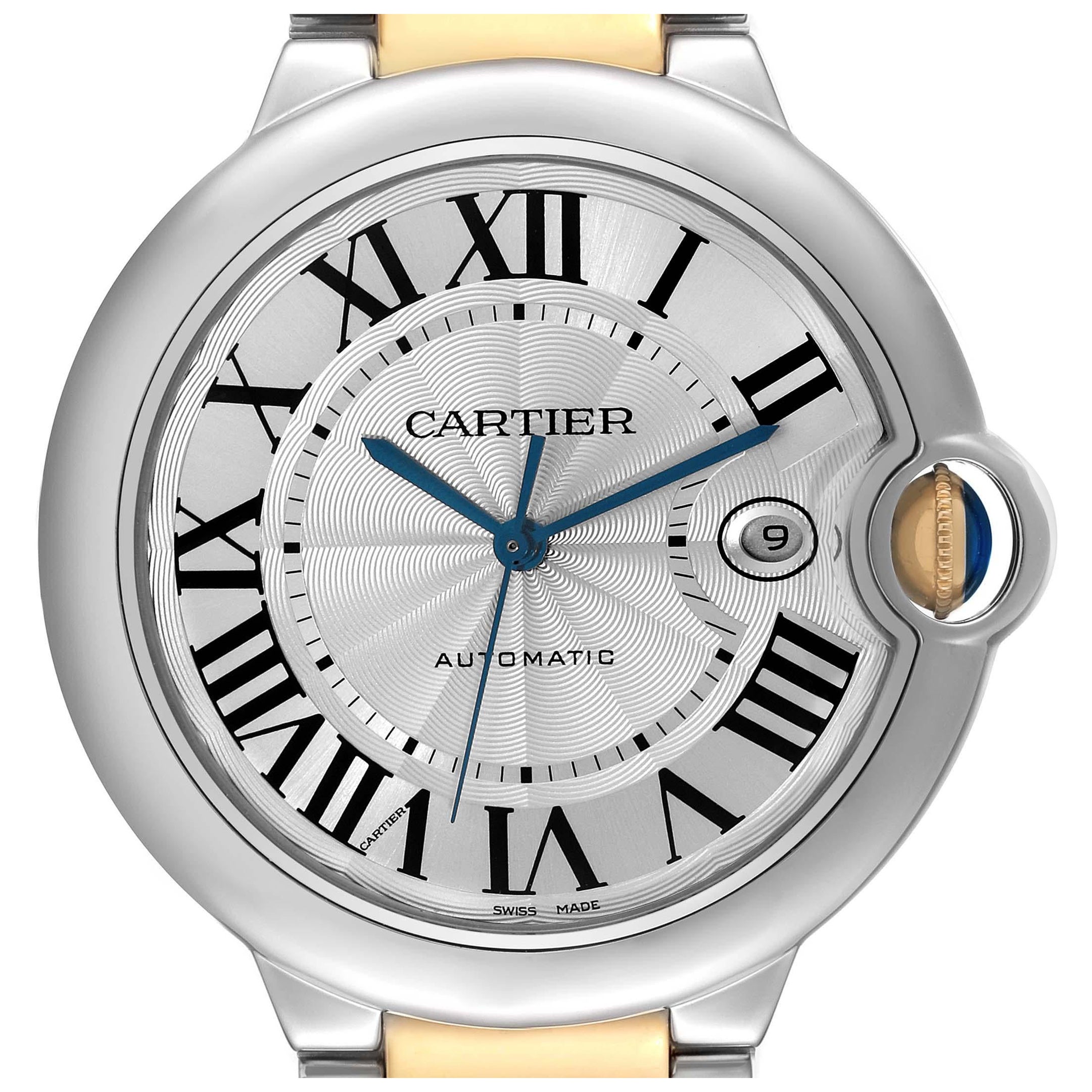 Cartier Ballon Bleu Cadran Argent Acier Or Jaune Montre Homme W69009Z3 Card en vente