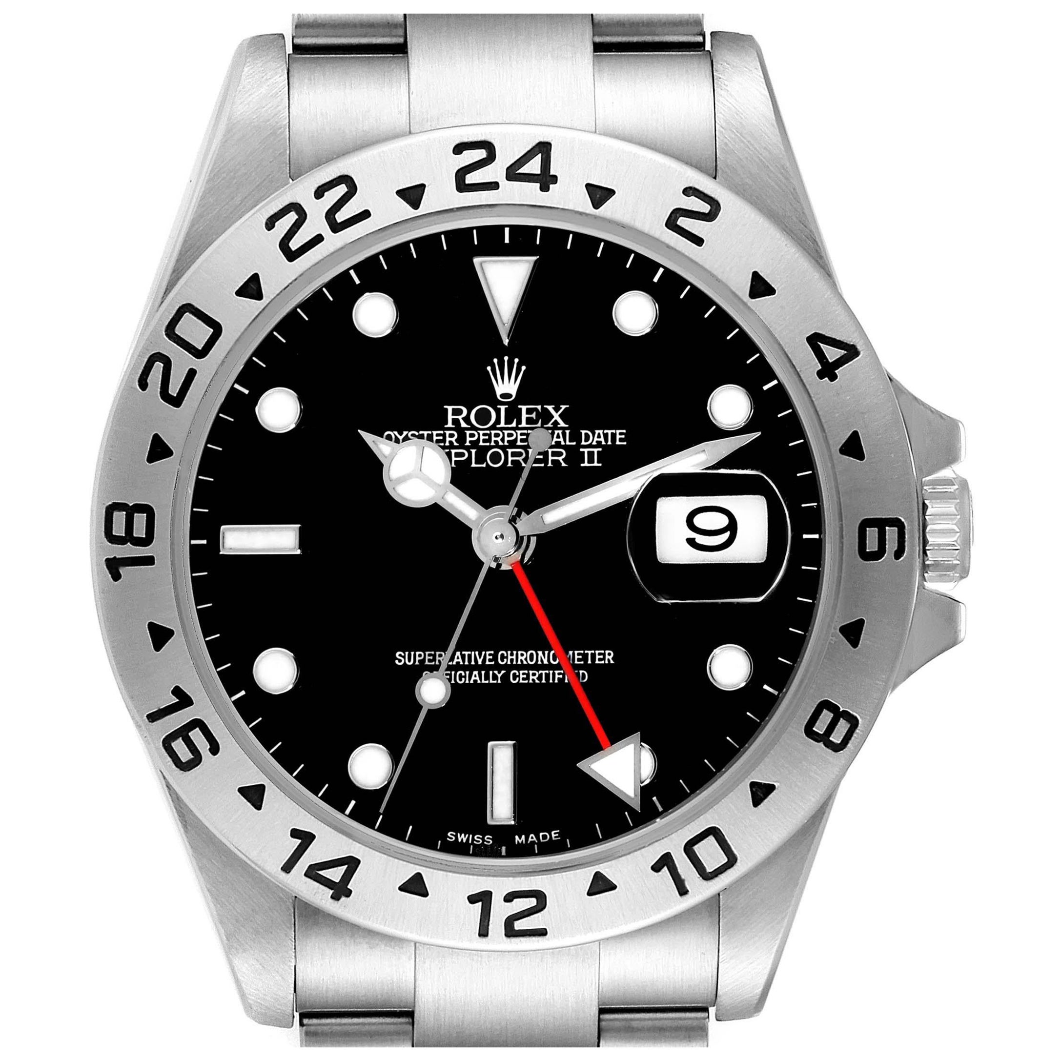 Rolex Explorer II Black Dial Steel Mens Watch 16570 Box Papers