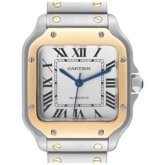 Cartier Santos Medium Steel Yellow Gold Mens Watch W2SA0007 Box Card