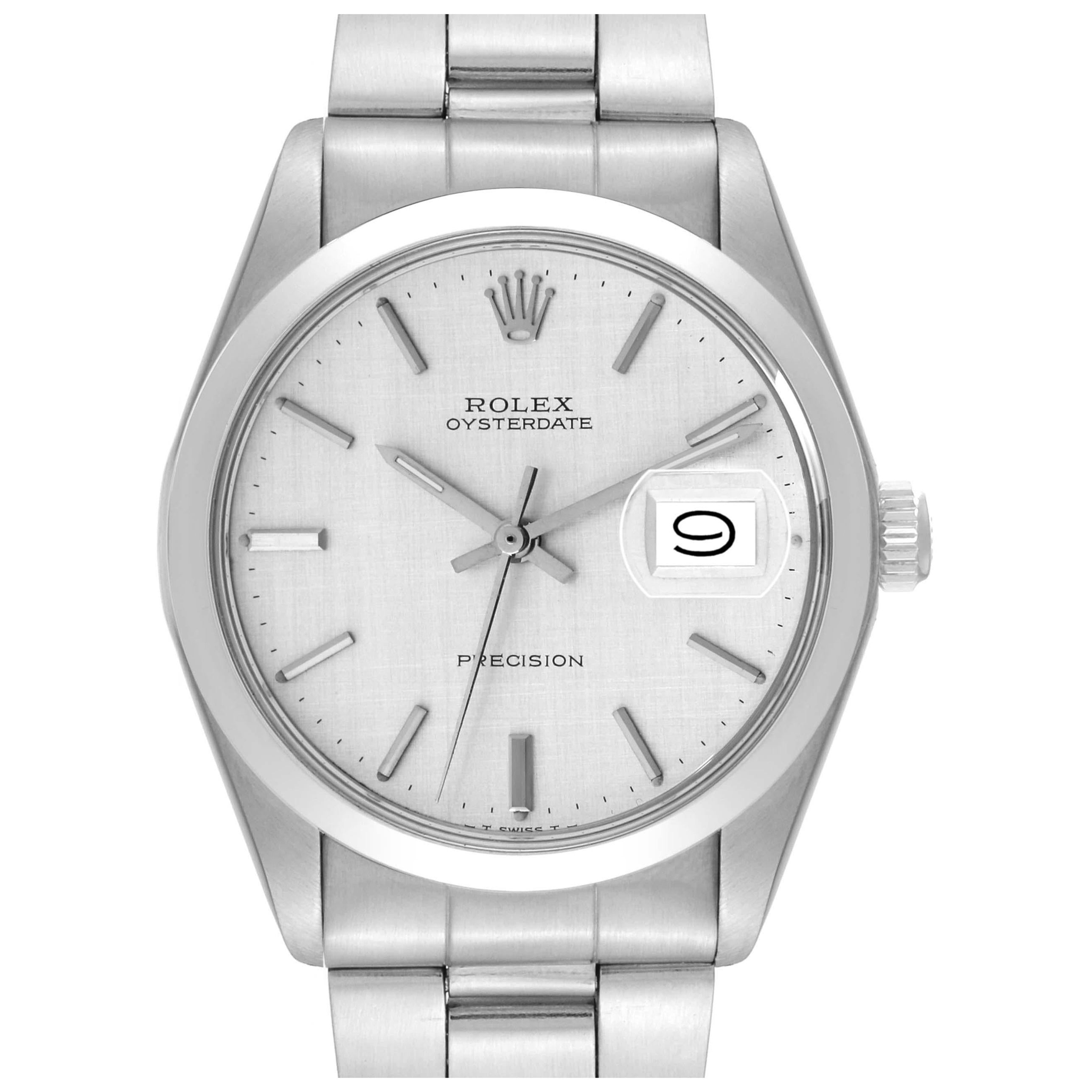 Rolex OysterDate Precision Silver Linen Dial Steel Vintage Mens Watch 6694 For Sale