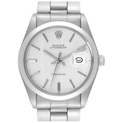 Rolex OysterDate Precision Silver Linen Dial Steel Vintage Mens Watch 6694