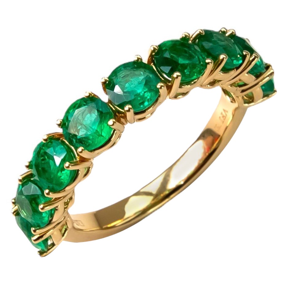 Green Emerald Eternity Band 18K Yellow Gold