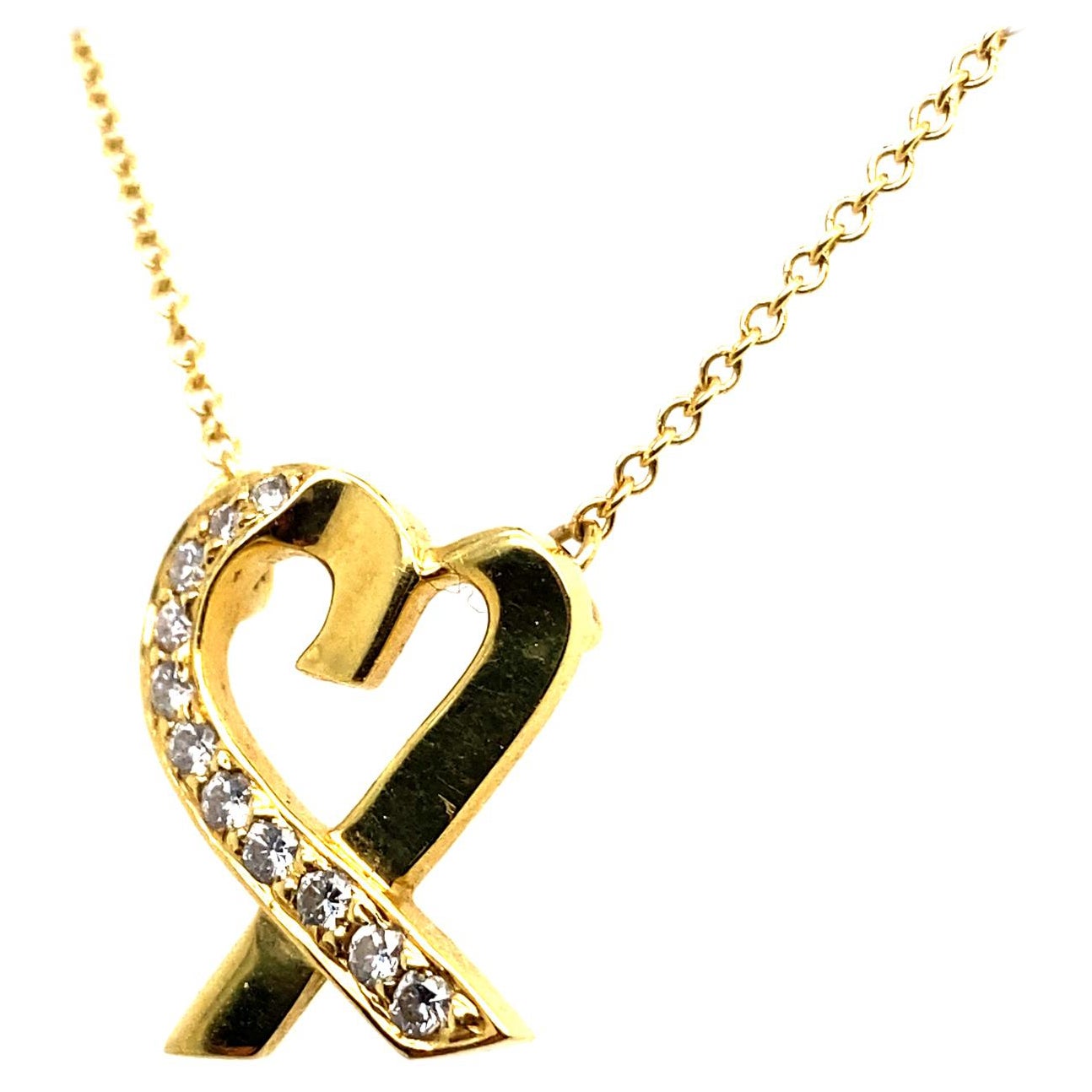 Vintage Paloma Picasso for Tiffany & Co. Diamond Heart Pendant and Chain For Sale