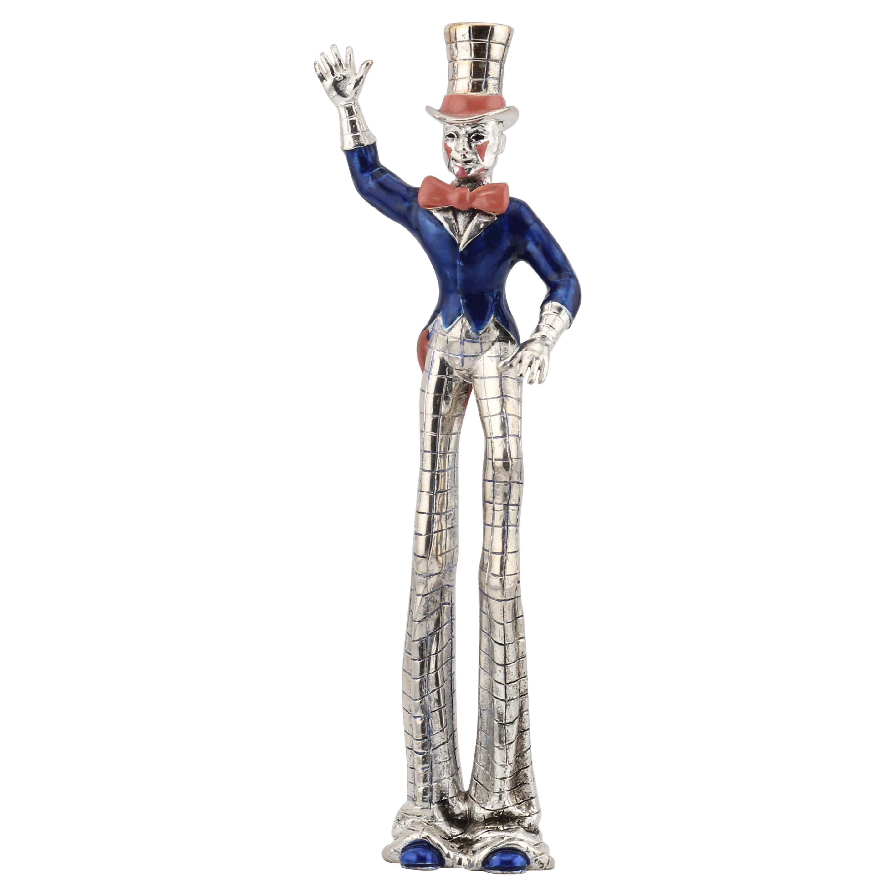 Tiffany & Co. Gene Moore Zirkus Clown auf Stilts Emaille Sterlingsilber Figur im Angebot