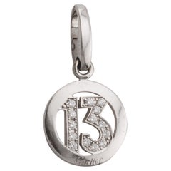 Retro Cartier Diamond 18K White Gold No. 13 Charm Pendant