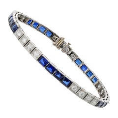 Oscar Heyman Art Deco Platinum Diamonds and Sapphires Tennis Bracelet