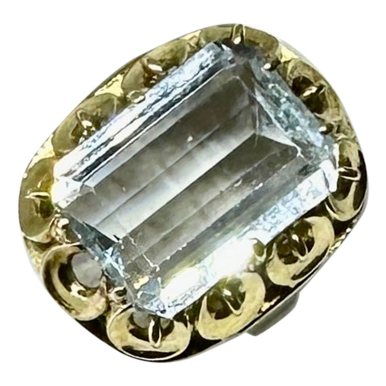 Retro 5,6 Karat Aquamarin-Ring 14 Karat Gold Smaragdschliff Antiker Cocktail-Ring im Angebot