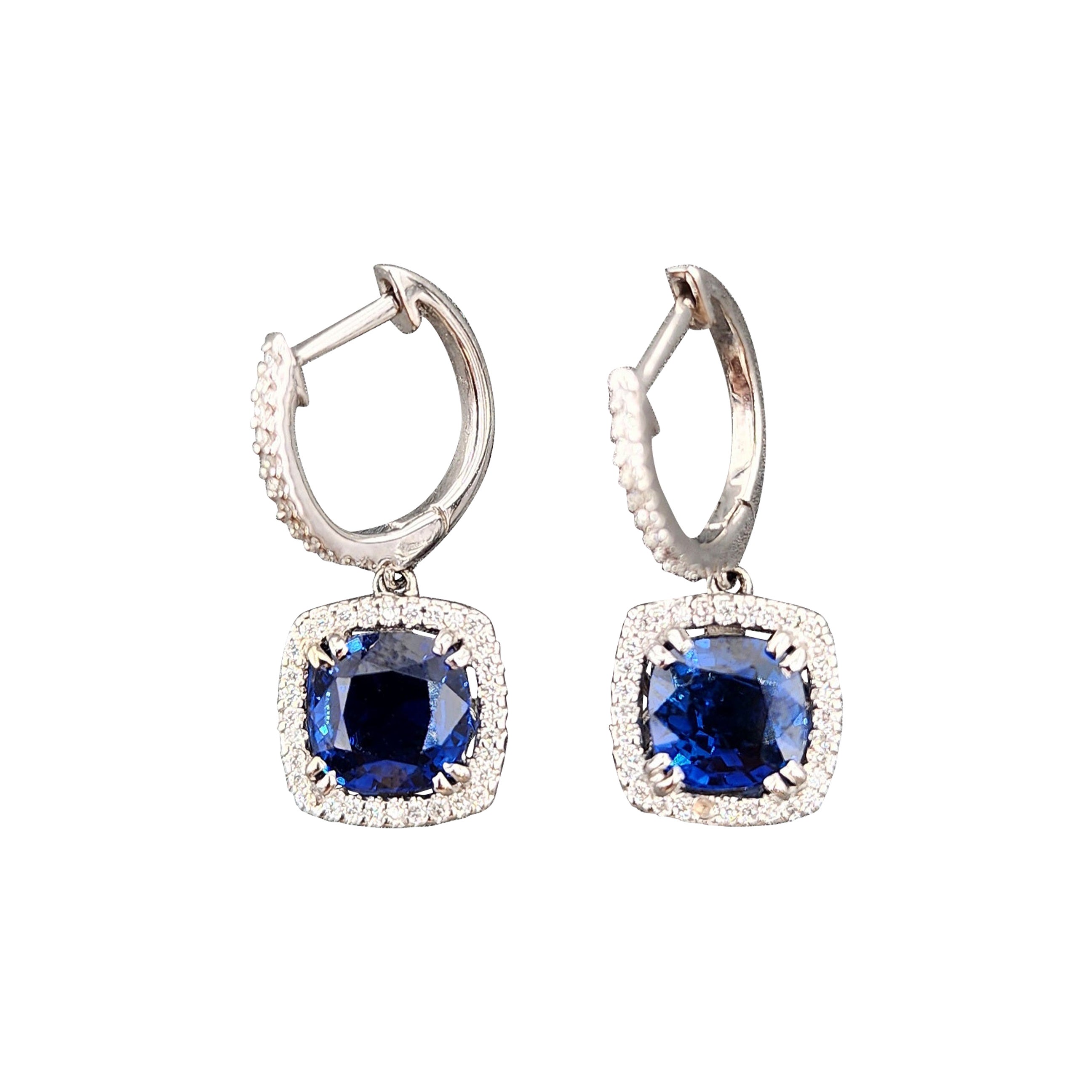 3.71 ct Natural Sapphire & Diamond Earrings For Sale