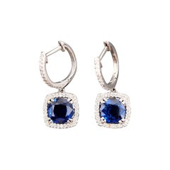 3.71 ct Natural Sapphire & Diamond Earrings