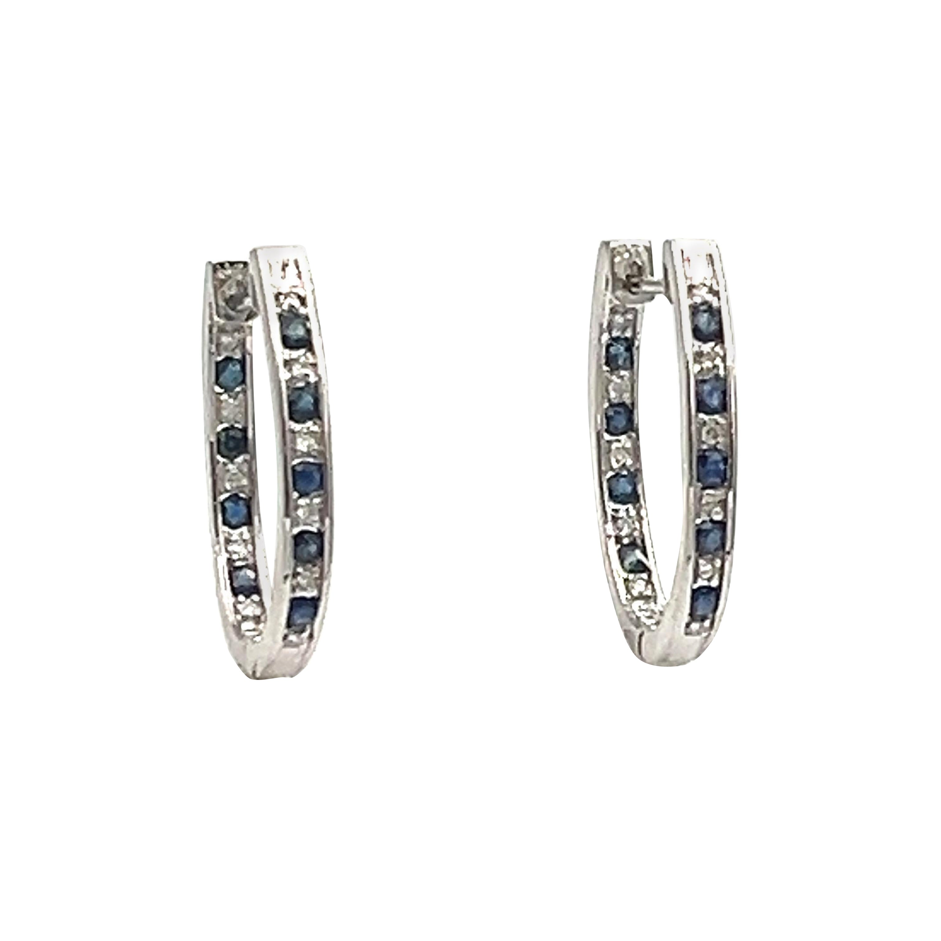 0.70 ct Natural Sapphire & Diamond Hoops For Sale