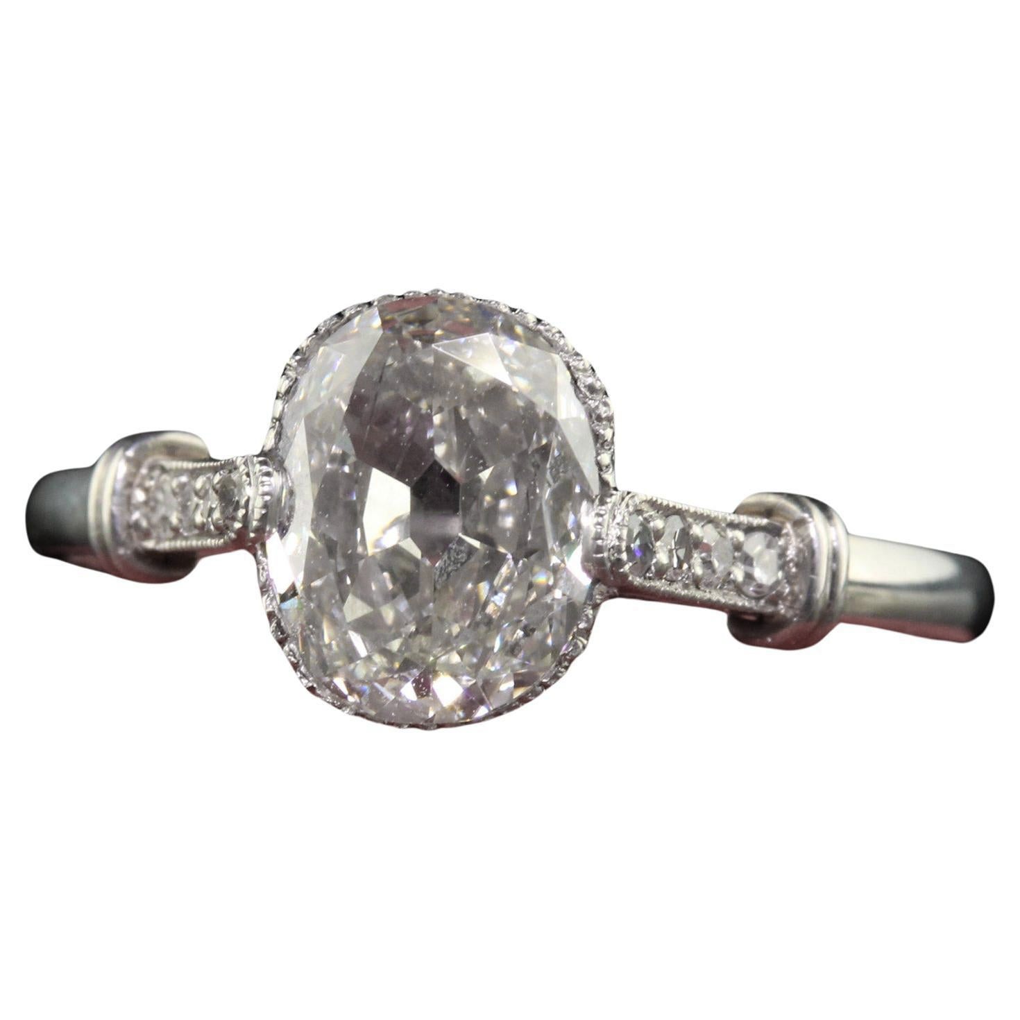 Antique Art Deco Platinum Old Oval Cut Diamond Engagement Ring For Sale