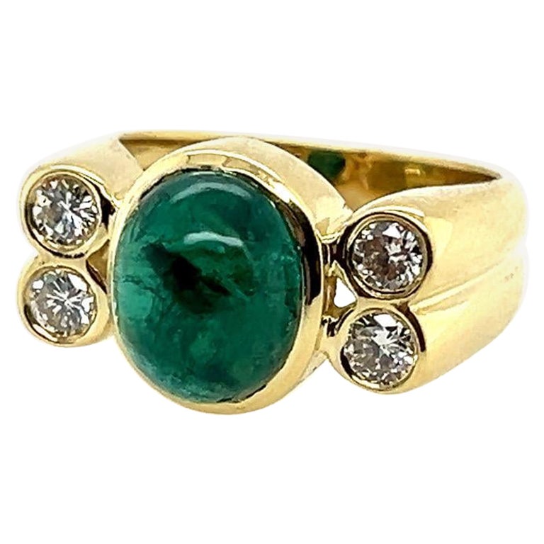 Modern Gold GIA Certified 4 Carat Cabochon Green Brazilian Emerald Cocktail Ring For Sale