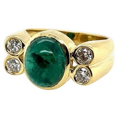 Vintage Modern Gold GIA Certified 4 Carat Cabochon Green Brazilian Emerald Cocktail Ring