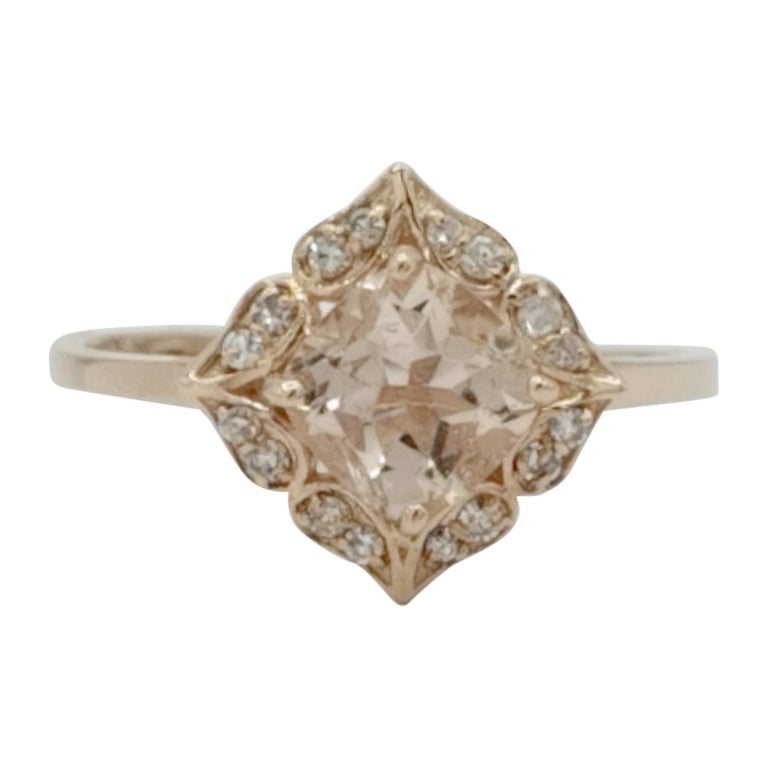 Morganite and White Diamond Design Ring in 14K Rose Gold For Sale