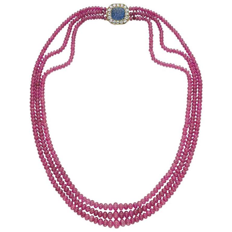 Ruby Beads Sapphire Diamonds Necklace 
