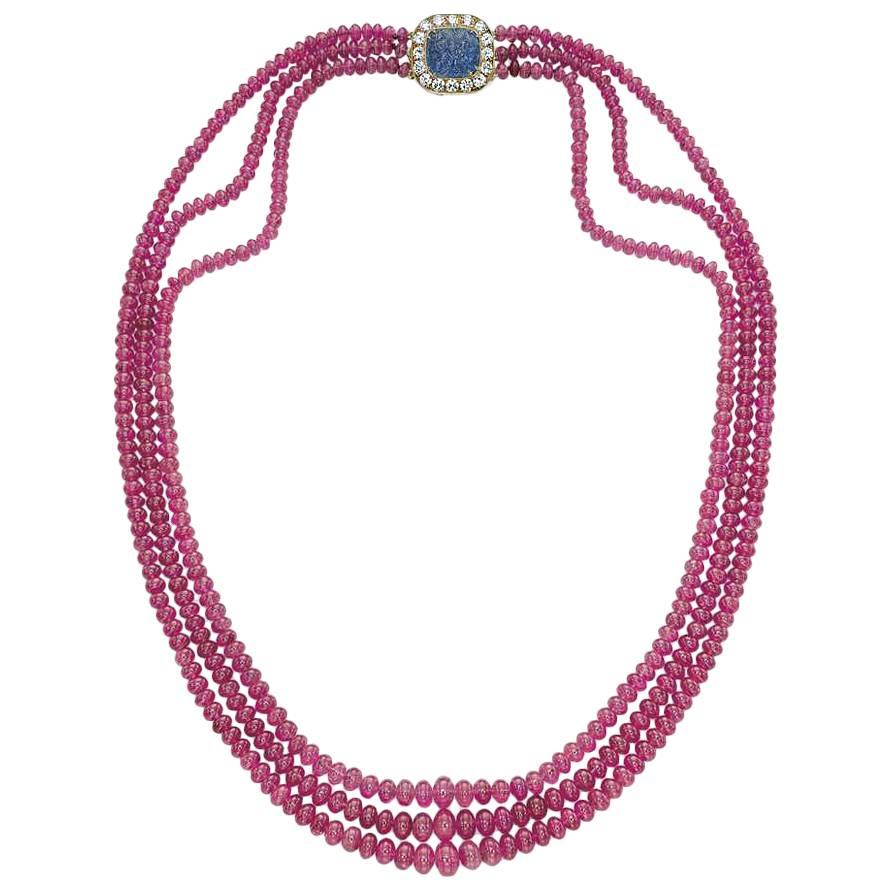 Bulgari Ruby Beads Sapphire Diamonds Necklace 