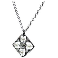 Antique Seed Pearl Diamond Platinum Pendant