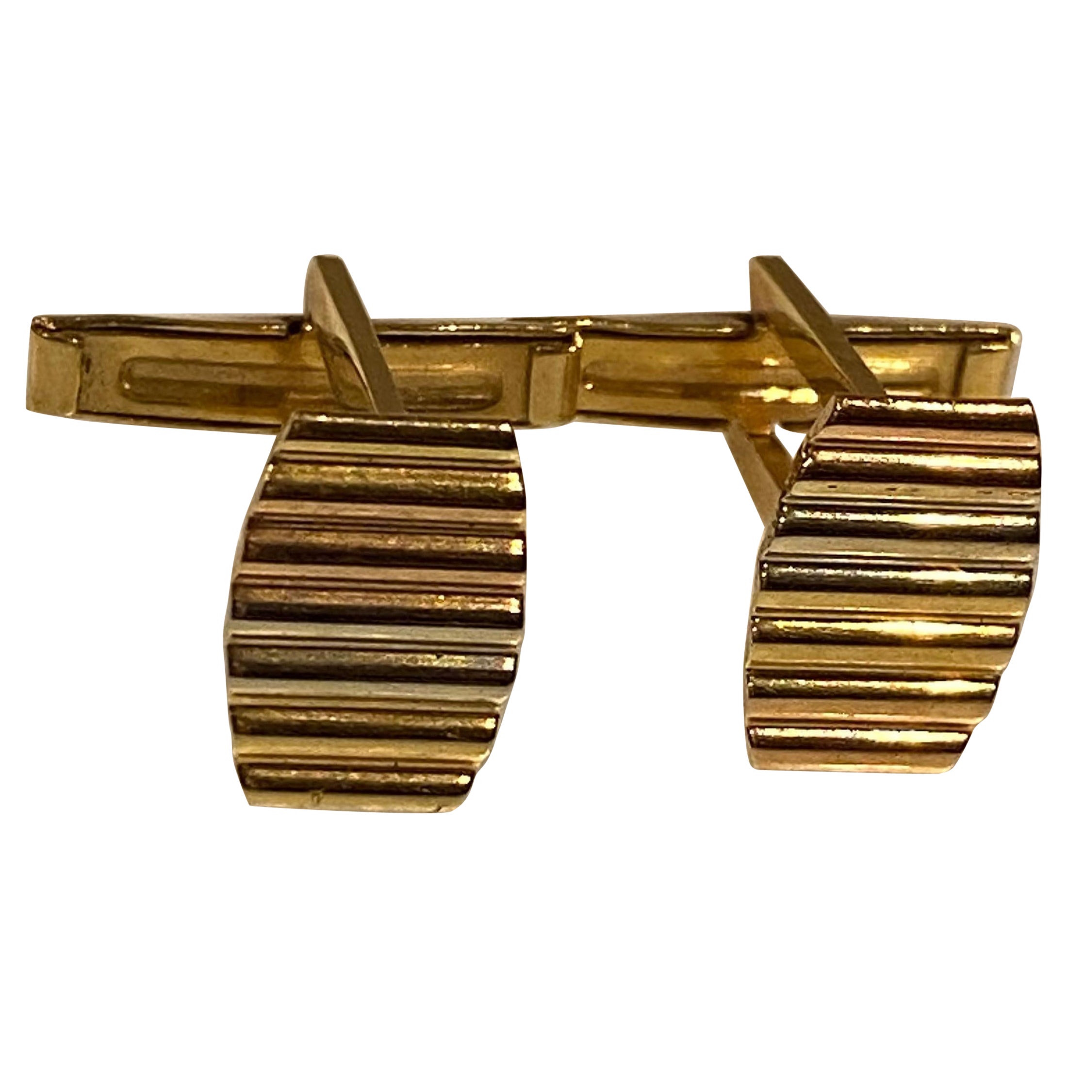 18K Tri-Colour Gold (Yellow, Rose & White) Vintage Italian Bullet Back Cufflinks For Sale