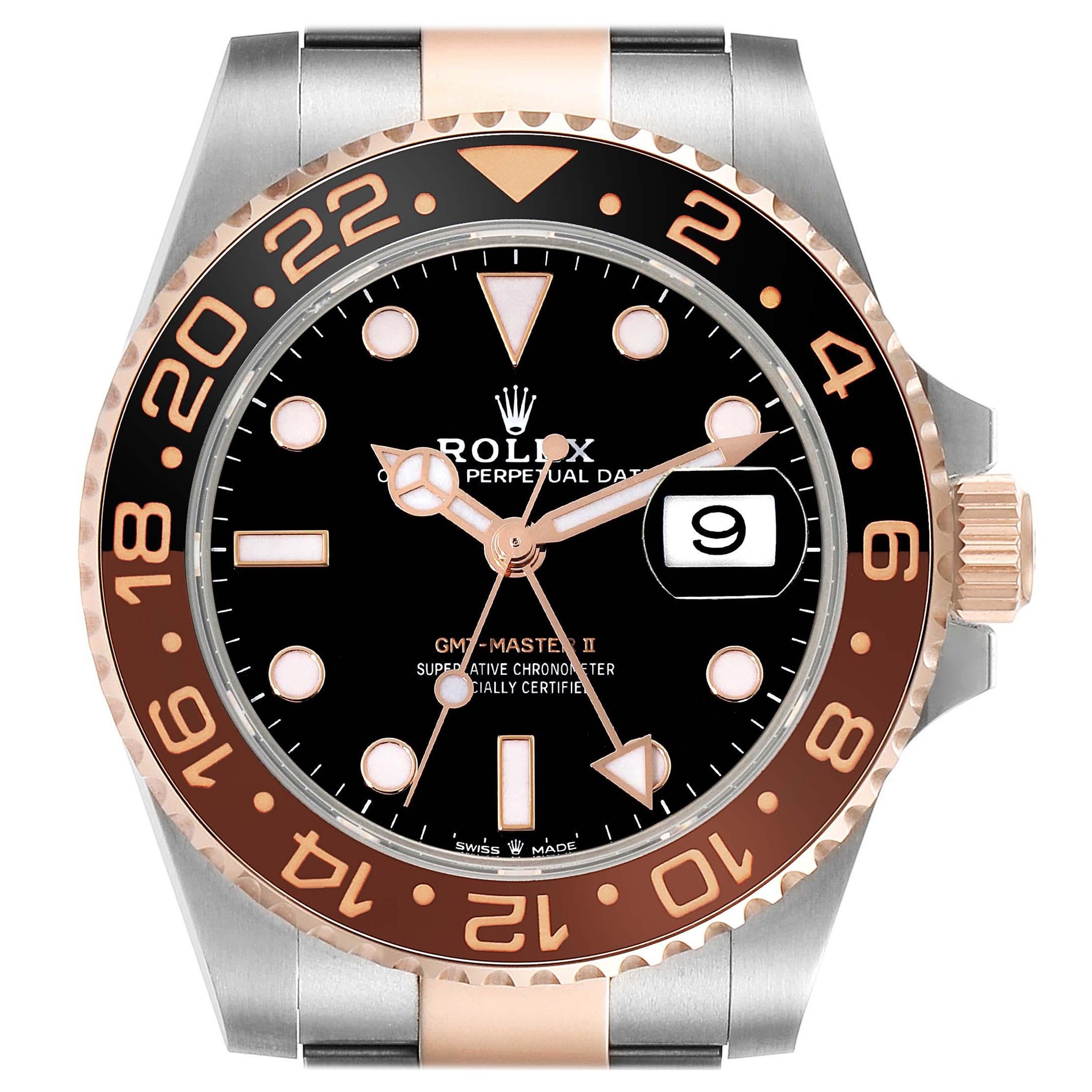 Rolex GMT Master II Root Beer Steel Rose Gold Mens Watch 126711 Box Card