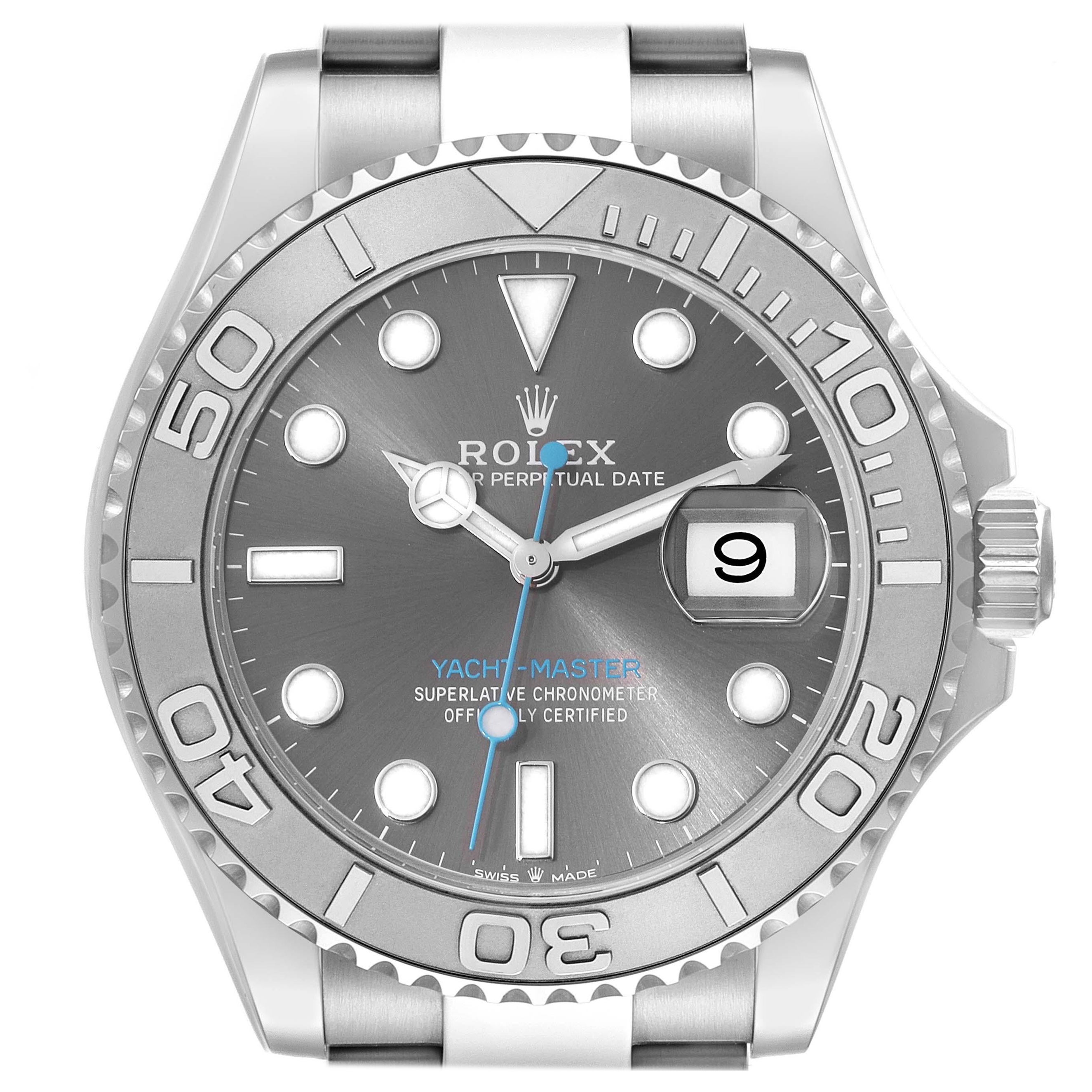 Rolex Montre Yachtmaster en acier avec lunette en platine et cadran en rhodium pour hommes 126622 Boîte