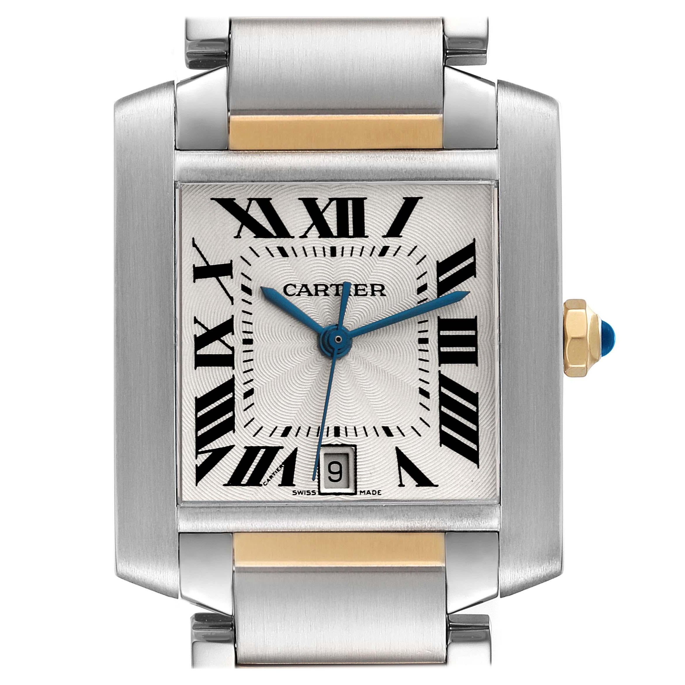Cartier Tank Francaise Steel Yellow Gold Silver Dial Mens Watch W51005Q4 For Sale