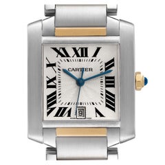 Cartier Tank Française en acier, or jaune, cadran argenté pour hommes W51005Q4