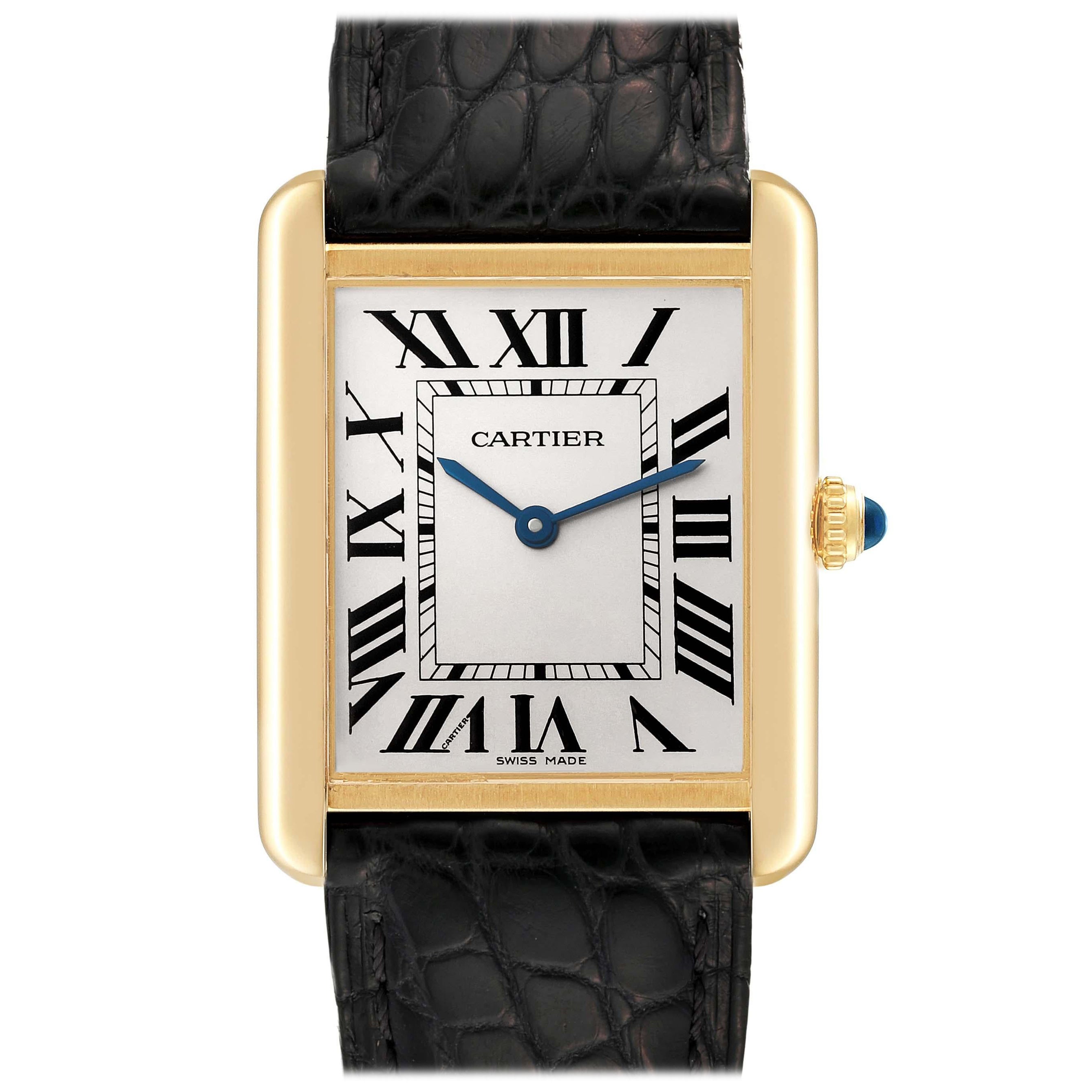 Cartier Tank Solo Large Yellow Gold Steel Mens Watch W5200004 Card