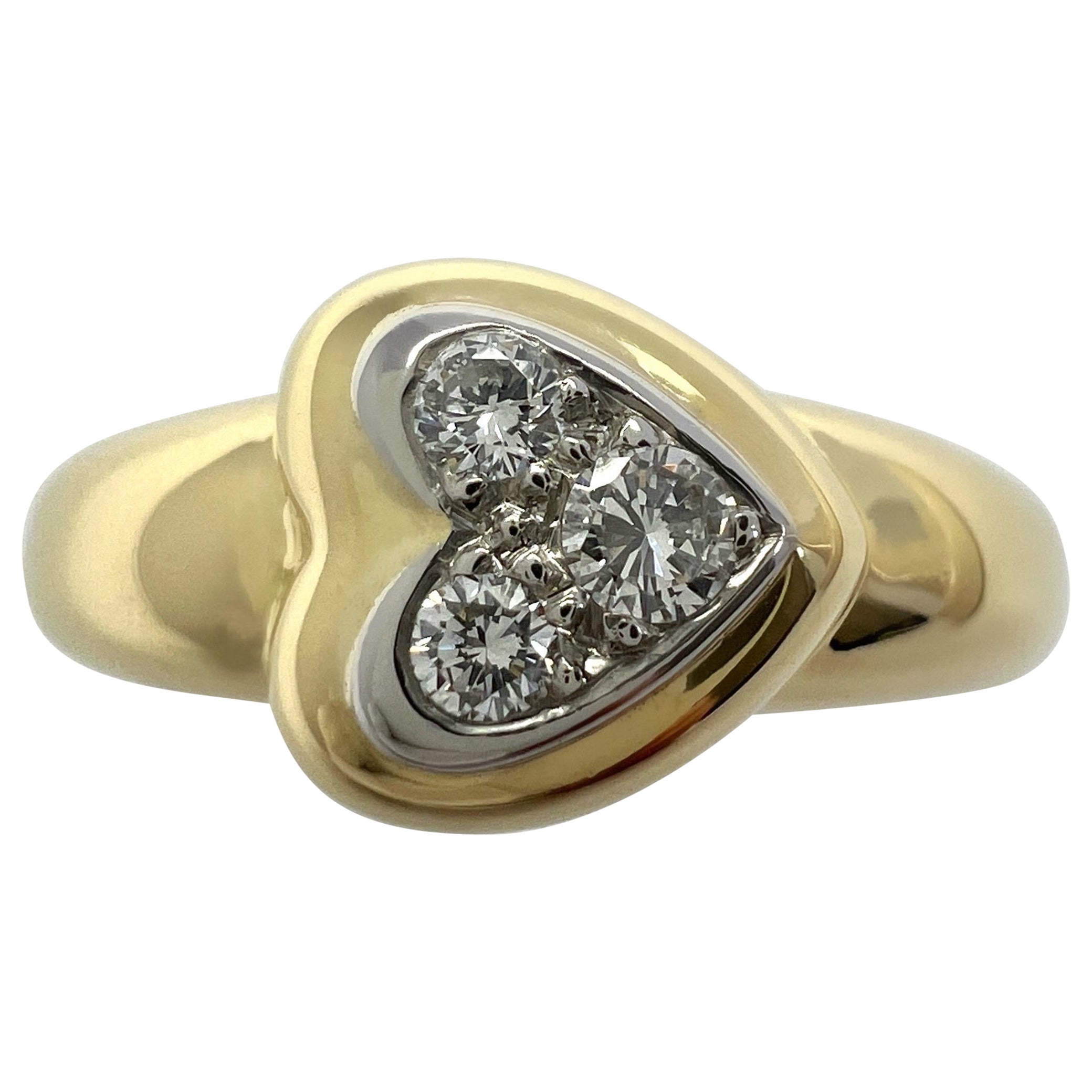 Rare Vintage Van Cleef & Arpels Diamond Heart Dome 18k Yellow Gold Platinum Ring For Sale