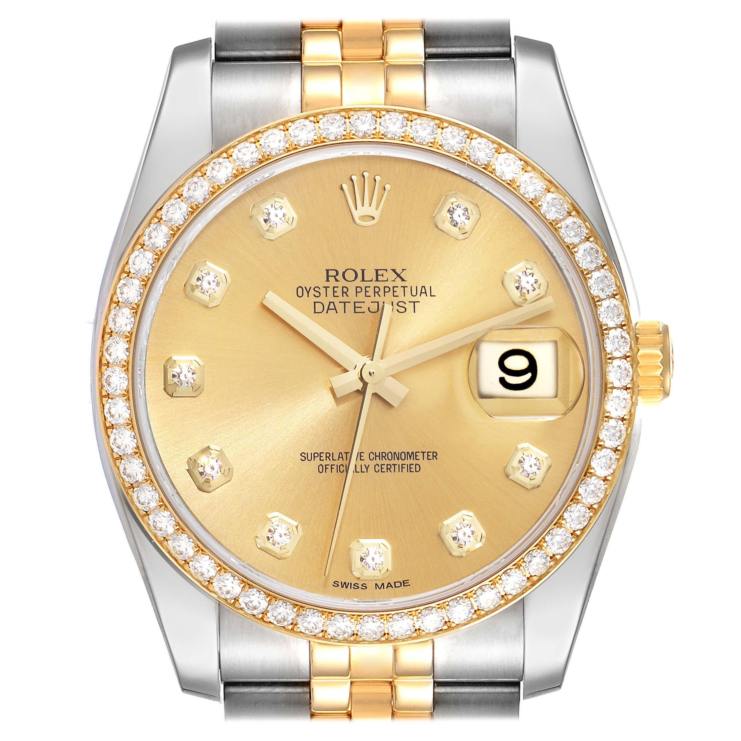 Rolex Datejust Champagne Dial Steel Yellow Gold Diamond Men's Watch 116243