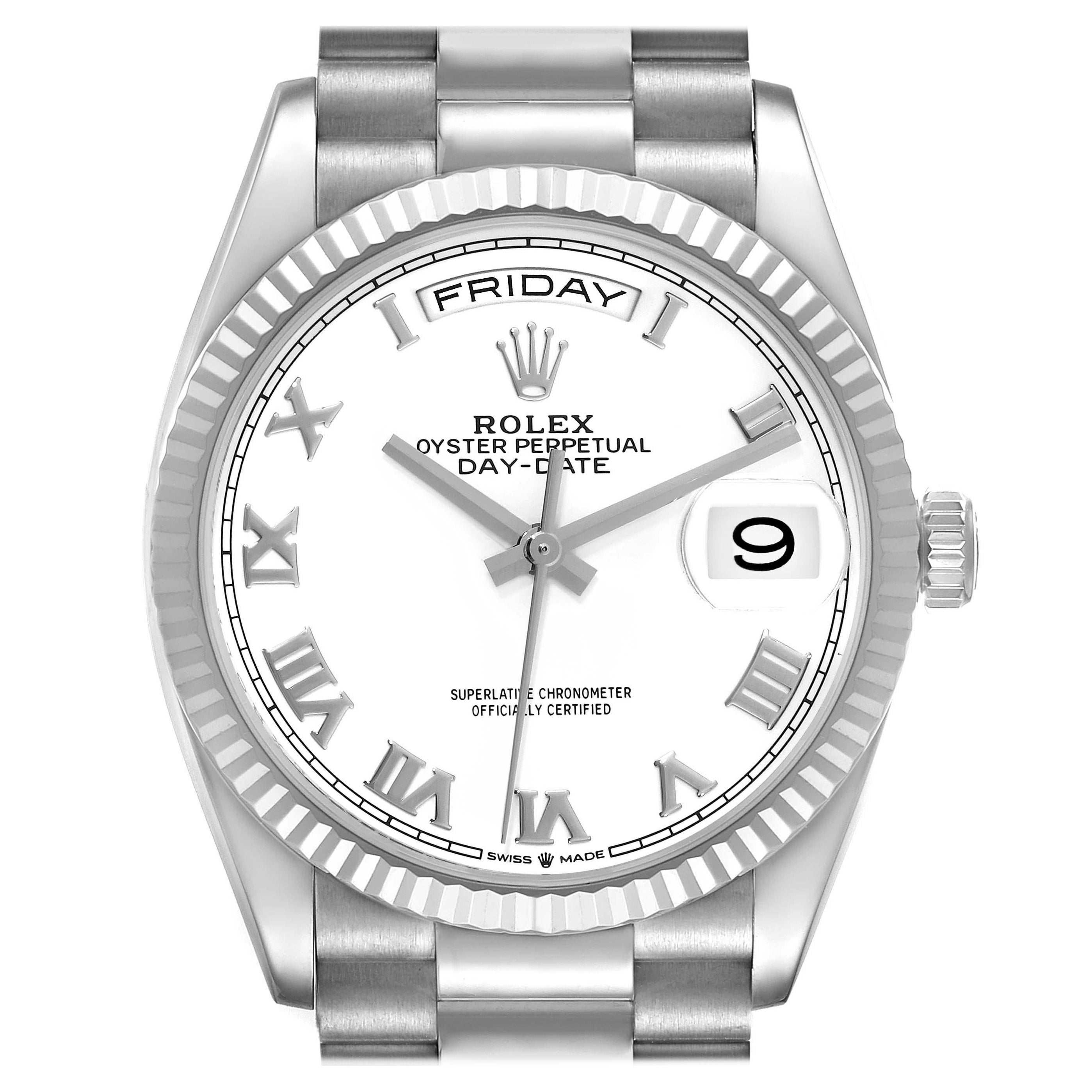 Rolex Day Date 36mm President White Gold White Dial Mens Watch 128239 Box Card