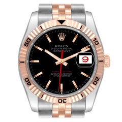 Used Rolex Datejust Turnograph Black Dial Steel Rose Gold Mens Watch 116261