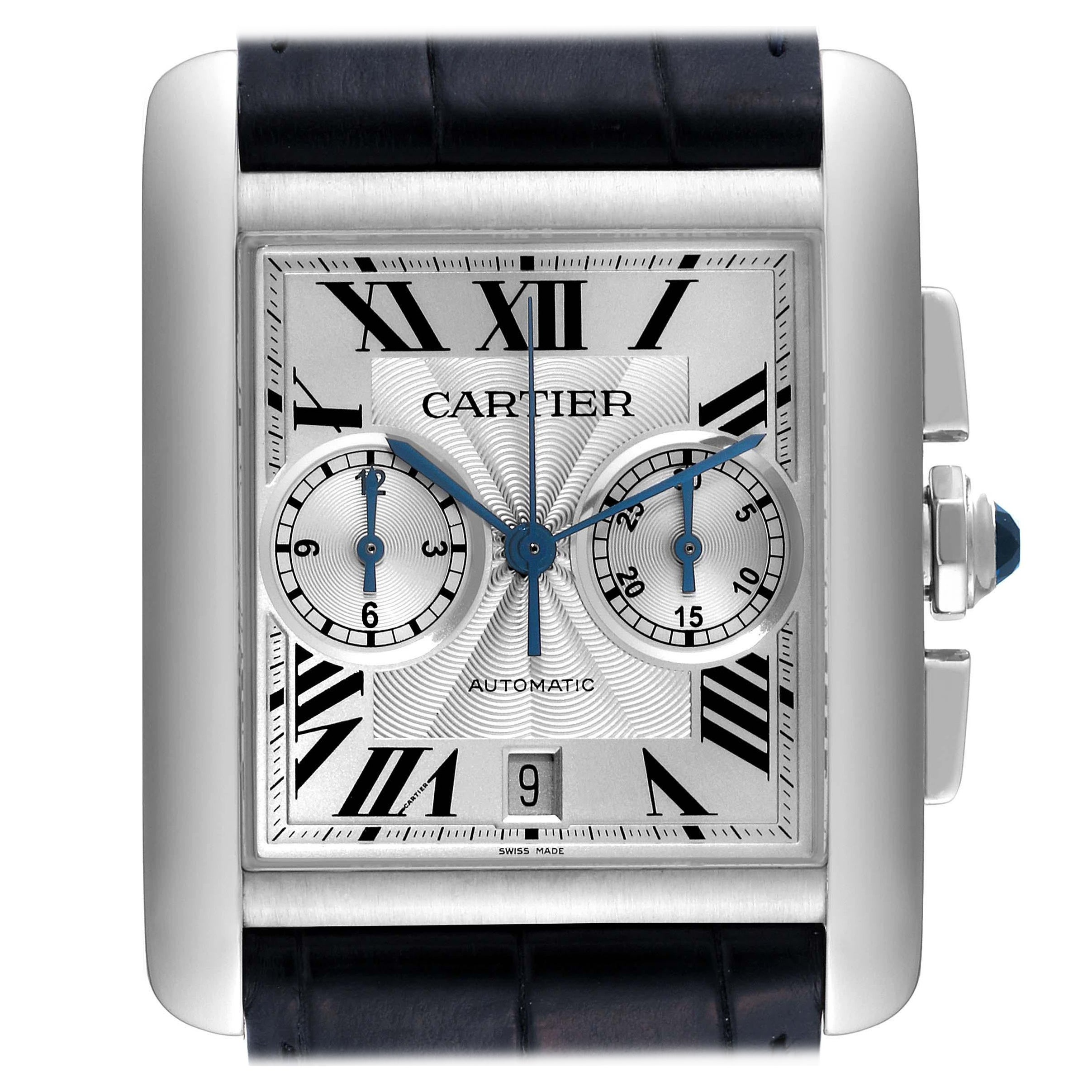 Cartier Tank MC Montre pour hommes avec cadran argenté et chronographe automatique W5330007 en vente