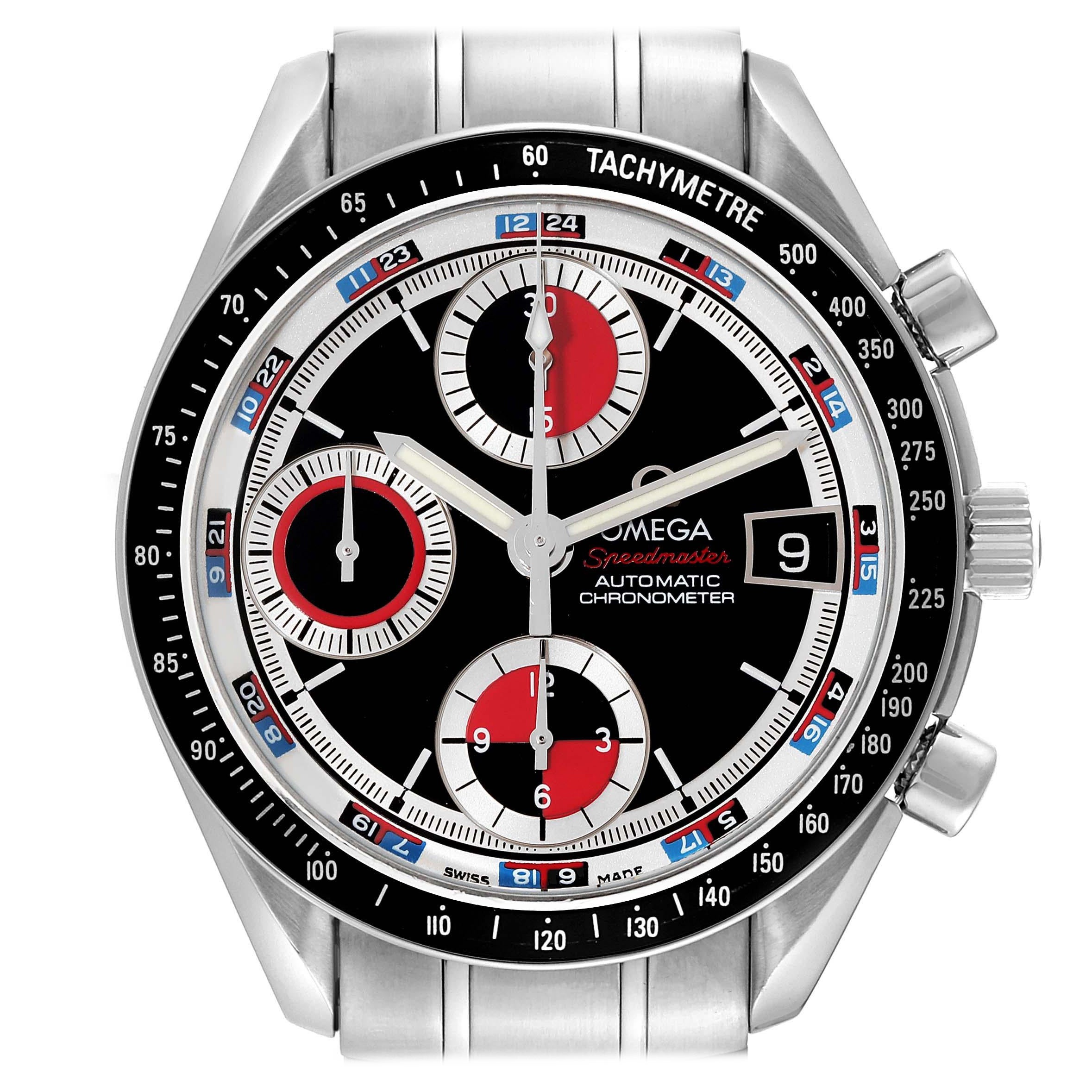 Omega Speedmaster Black Red Casino Dial Steel Mens Watch 3210.52.00 Box Card For Sale
