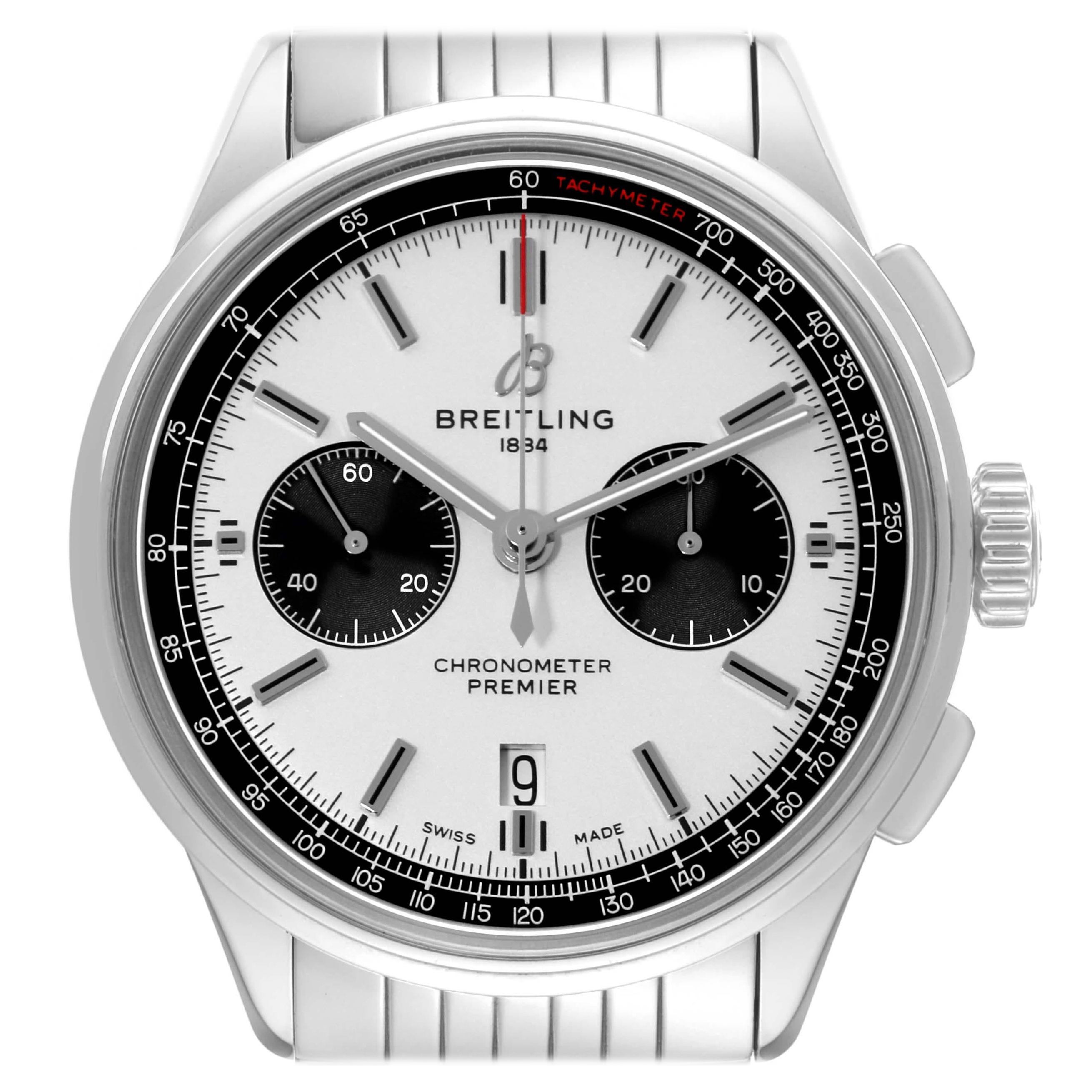 Breitling Premier B01 Chronograph Silber Zifferblatt Stahl Herrenuhr AB0118 im Angebot