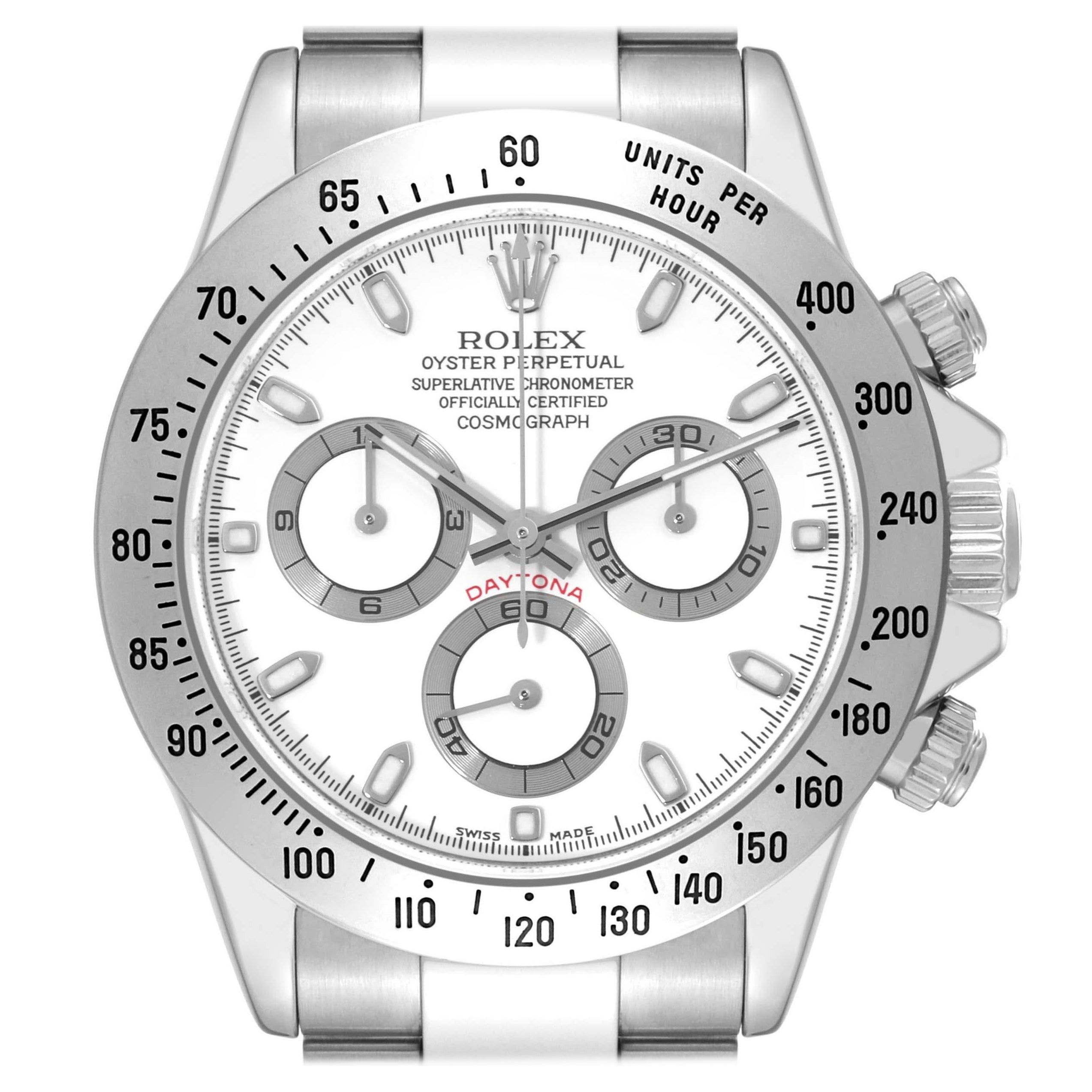 Rolex Daytona Weißes Zifferblatt Chronograph Stahl Herrenuhr 116520 Box Papiere