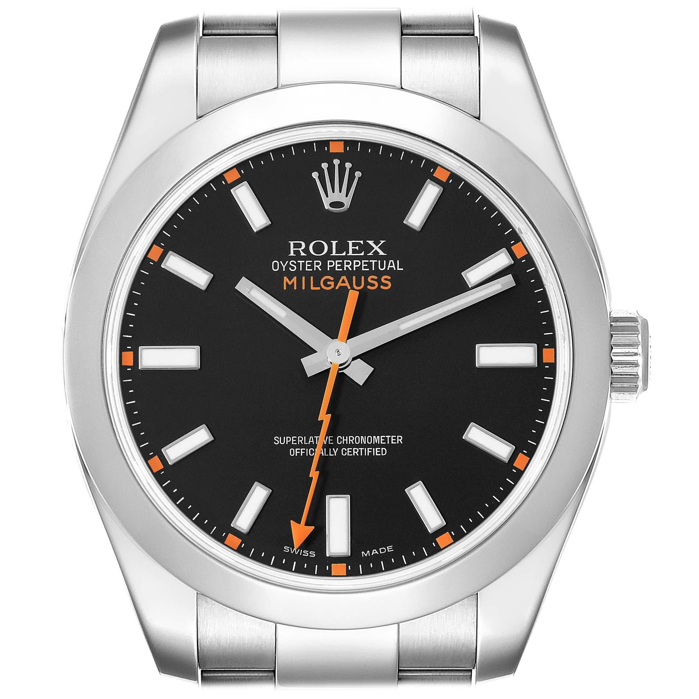 Rolex Milgauss Stahl-Herrenuhr 116400 mit schwarzem Zifferblatt im Angebot