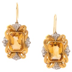 Citrine Yellow Gold Ear Pendants Mid 20th century