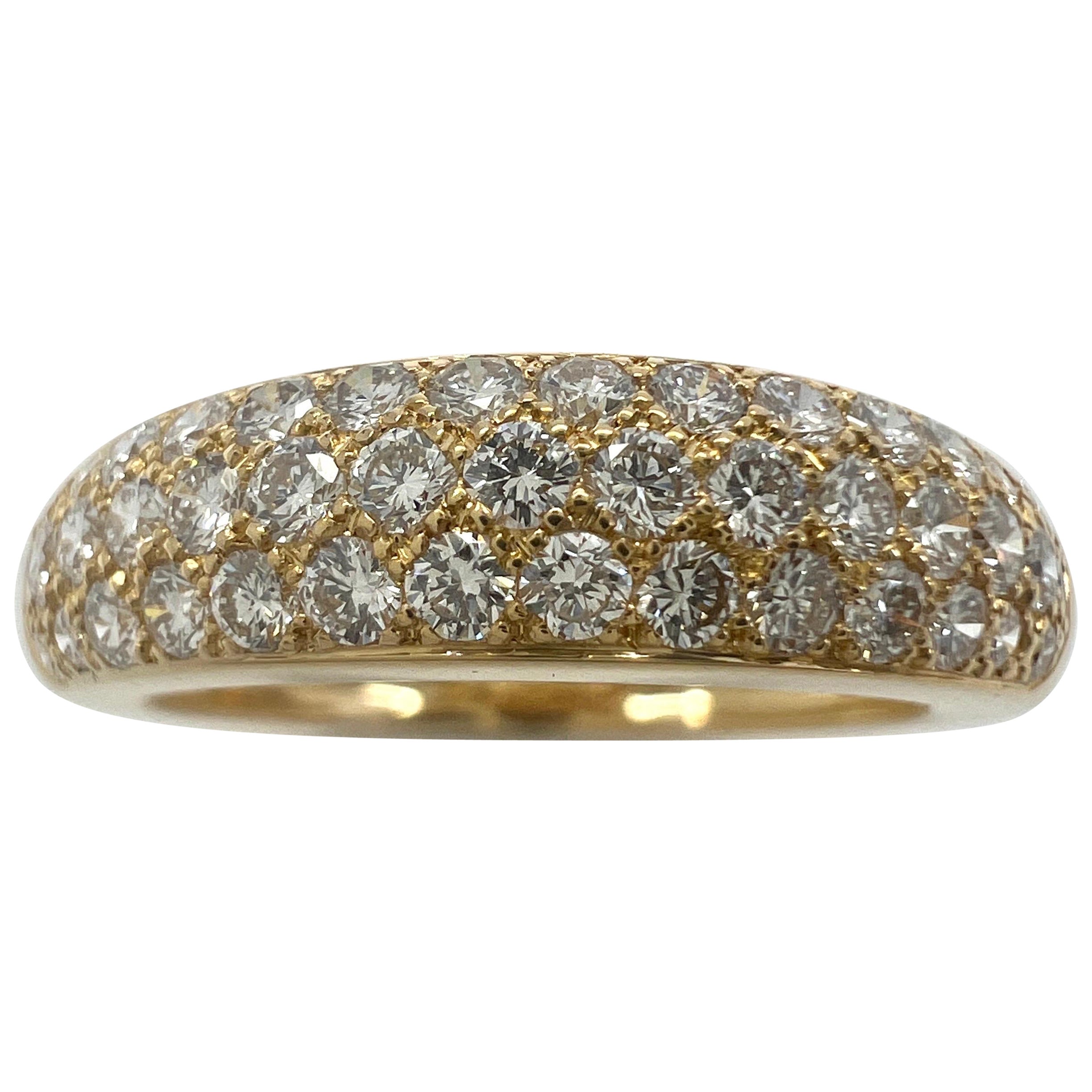 Rare Vintage Van Cleef & Arpels Pavé Diamond 18k Yellow Gold Band Dome Ring For Sale