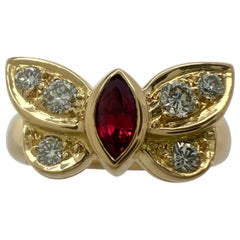 Used Rare Van Cleef & Arpels Fine Vivid Red Marquise Ruby & Diamond Butterfly Ring